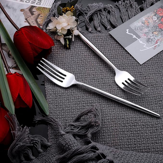 U-QE 180Pcs Silver Plastic Forks, Disposable Heavy Duty Plastic Forks, Heavyweight Silver Plastic Silverware, Plastic Flatware Perfect For Parties, Weddings and Other Daily Events