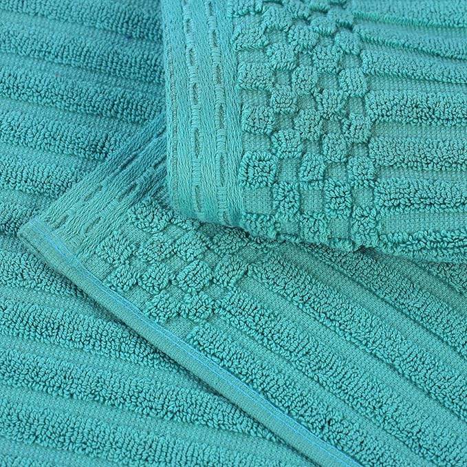 Superior Cotton Face Towel/Washcloth Set of 12, Daily Use for Bathroom, Guest Bath, Quick Dry Small Towels, Face, Hand, Gym, Spa, Hotel, Absorbent, Essentials, Ribbed, Soho Collection, Turquoise