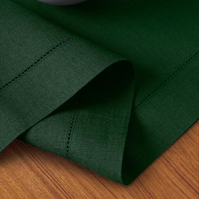 D'Moksha Homes Linen Forest Green Table Runner 132 Inches Long - 100% Pure Linen Extra Long Table Runner 14 x 132 Inch for Winter, Holiday, New Year - Classic Hemstitch