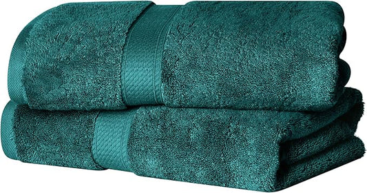 Superior Egyptian Cotton Pile Bath Towel Set of 2, Ultra Soft Luxury Towels, Thick Plush Essentials, Absorbent Heavyweight, Guest Bath, Hotel, Spa, Home Bathroom, Shower Basics, Teal