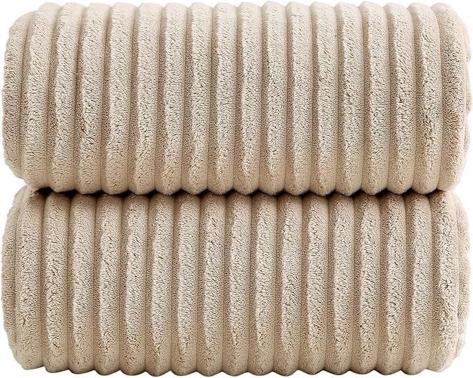 40x80 Inches Bath Sheets Towels for Adults Luxury Microfiber Extra Large Bath Towels for Bathroom Super Soft Absorbent Quick Dry with Hanging Loop (Beige,2PCS)