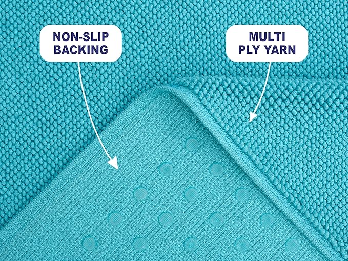 American Soft Linen Bath Rug, 20 in 34 in 100% Cotton Bath Mats Rugs for Bathroom, Slip Reducer Washable Shaggy Form Area Rugs, Turquoise Blue Bath Rug