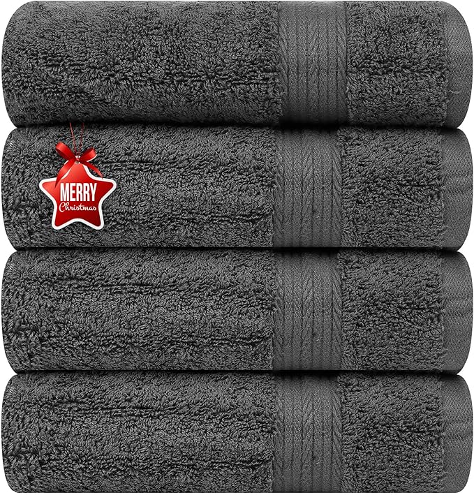 Ample Decor Hand Towel 18 X 28 Inch 600 GSM 100% Cotton, Soft Absorbent - 4 Pcs Gray