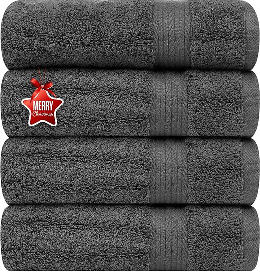 Ample Decor Hand Towel 18 X 28 Inch 600 GSM 100% Cotton, Soft Absorbent - 4 Pcs Gray