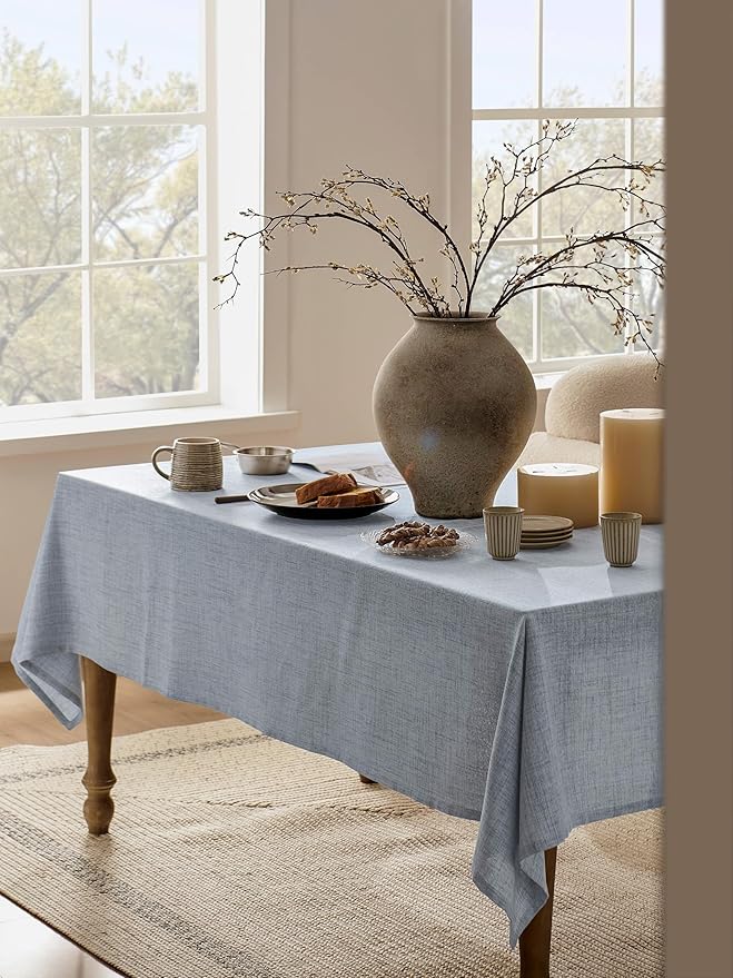 Linen Tablecloth for Rectangle Table 60x120 Inch Blue, Farmhouse Style Blue Tablecloth, Water Resistant Burlap Tablecloths for Dining Table Farmhouse Kitchen