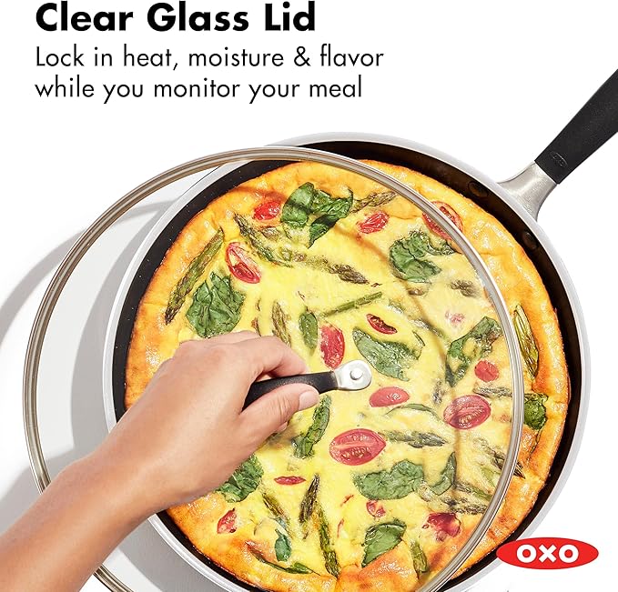 OXO 12” Non-Stick Every Day Frying Pan with Lid, BPA-Free Comfort Grip Silicone Handle, Dishwasher & Oven Safe, PFAS-Free Ceramic Skillet, Black