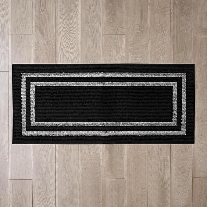 Nautica – Runner Rug | Indoor Runners for Hallways and Entry Rugs| Non-Slip and Non-Skid Entry and Kitchen Door Mat| Machine Washable Entryway Carpet Rugs | 2'2" x 5' | Double Border Black