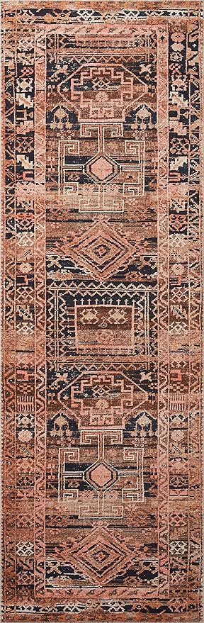 Loloi Layla Collection LAY-14 Mocha/Blush 5'-0" x 7'-6" .13" Thick Area Rug, Soft, Durable, Vintage Inspired, Distressed, Low Pile, Non-Shedding, Easy Clean, Printed, Living Room Rug