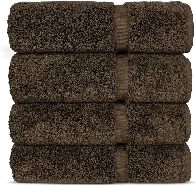 Chakir Turkish Linens 100% Cotton Premium Turkish Towels for Bathroom | 27'' x 54'' (4-Piece Bath Towels - Cocoa)