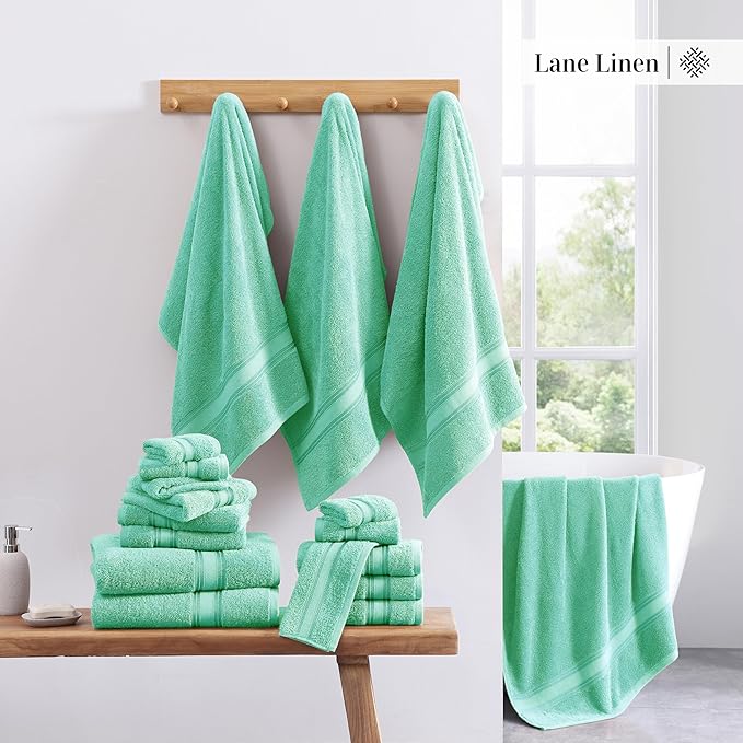 LANE LINEN 18Piece Bathroom Towels – Luxurious 100% Cotton, Zero Twist, Includes 6 Bath, 6 Hand & 6 Washcloths, Quick-Dry, Lightweight, Everyday Essential, Machine Washable – Aqua Sky