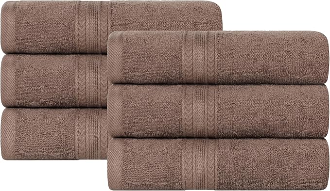 Superior Eco-Friendly Cotton 6-Piece Hand Towel Set, Small Towels for Spa, Resort, Hotel, Guest Bath, Kitchen, Quick Dry, Soft, Bathroom Accessories, Home and Apartment Essentials, Coffee