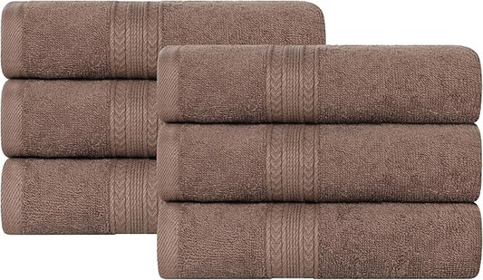 Superior Eco-Friendly Cotton 6-Piece Hand Towel Set, Small Towels for Spa, Resort, Hotel, Guest Bath, Kitchen, Quick Dry, Soft, Bathroom Accessories, Home and Apartment Essentials, Coffee