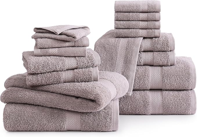 LANE LINEN 100% Mercerized Cotton Bathroom Towel Set - 16 Pcs - Ring Spun, Fluffy, Soft & Highly Absorbent - 4 Bath, 8 Washcloths, 4 Hand Towels - Avaialable in Wide Variety of Colours - Platinum