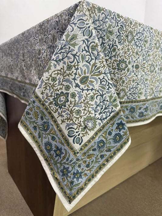 Ridhi Indigo Hand Block Print Cotton Rectangle Tablecloth 120" x 60" inches Reusable Table Cover Decorative Everyday Use for Dining, Farmhouse, Home, Party, Festive, Wedding, Fall