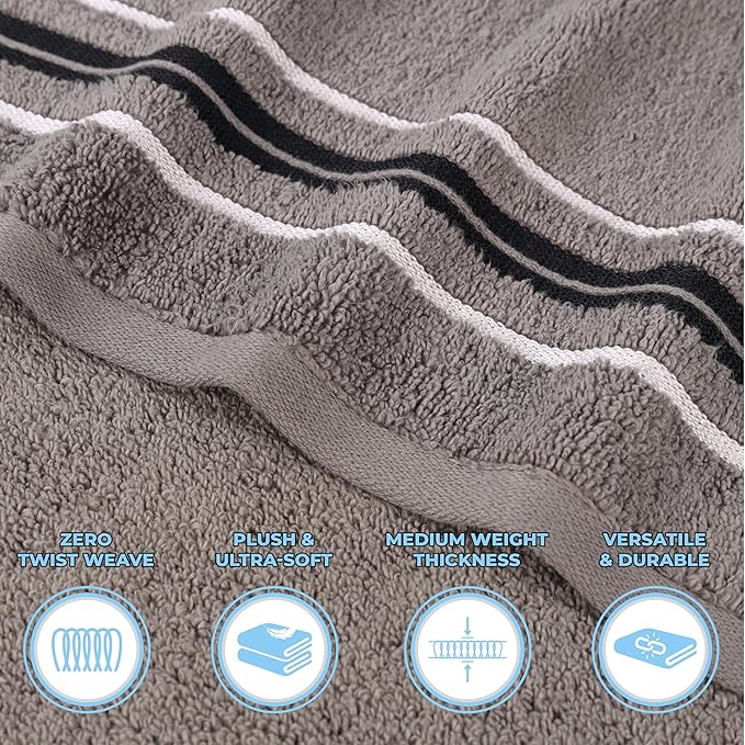 Superior Cotton 6 Piece Towel Set, 2 Bath, 2 Hand, 2 Washcloth/Face Towels, Quick Dry, Home Essentials, Shower, Spa, Luxury Plush Soft Absorbent Towels, Zero-Twist, Solid, Sadie Collection, Charcoal