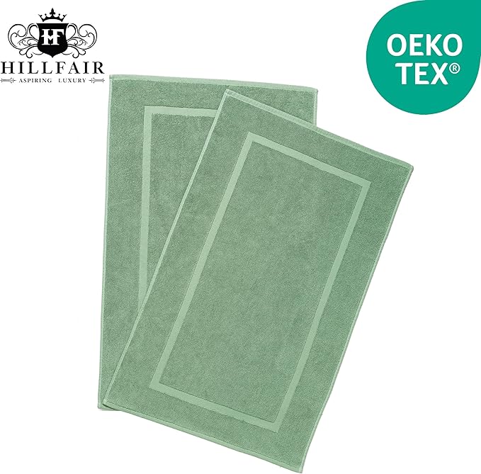HILLFAIR-900 GSM-100% Ringspun Cotton Floor Towels mat- Hotel-Spa Tub-Shower Bathroom Floor mat Towels- 21 x 34 Inch - Terry Cotton Bath Mats, Machine Washable, Absorbent- 2 Peice Towel Set- Sage