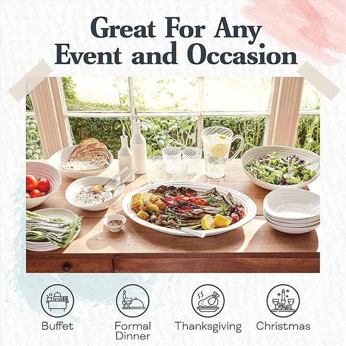 Portmeirion Sophie Conran Salad Servers 10-Inch - Set of 2, Gold Metal Spoons with Fine Porcelain Ripple Handles, Elegant Cutlery for Serving Salads & Dining Presentation