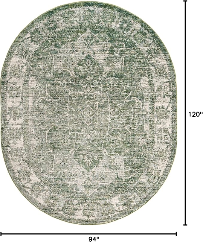 Unique Loom Isabella Collection Area Rug - Adjani (7' 10" x 10' Oval, Green/ Ivory)