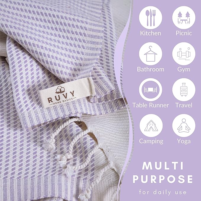 Ruvy Home Basics Turkish Hand Towels for Bathroom Set of 4 | 18"x40", Cotton | Decorative Towel for Bathroom, Kitchen, Dishcloth, Tea, Yoga, Face, Gym - Lavender