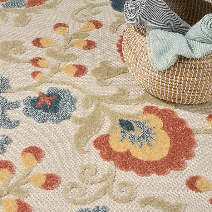 Nourison Home Aloha Grey Multicolor 3'6" x 5'6" Area Rug - Easy Clean, Non Shedding, Bed Room, Living Room, Dining Room, Kitchen (4' x 6')