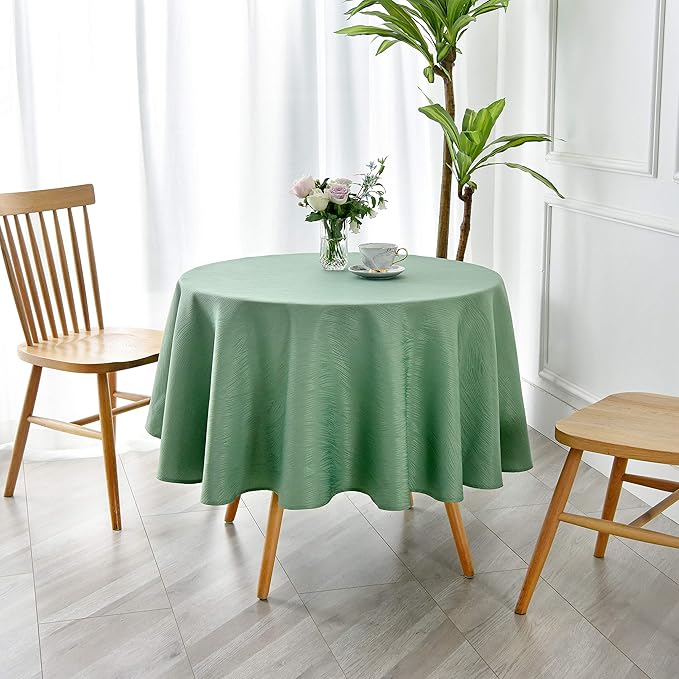 maxmill Round Jacquard Tablecloths Swirl Design Spillproof Wrinkle Free Heavy Weight Soft Table Cloth for Circular Table Cover of Buffet Banquet Parties Holiday Dinner Round 90 Inch Sage Green