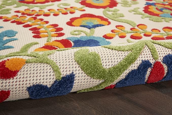 Nourison Home Aloha Multicolor 7'10" x Round Area Rug - Easy Clean, Non Shedding, Bed Room, Living Room, Dining Room, Kitchen (8' x Round)