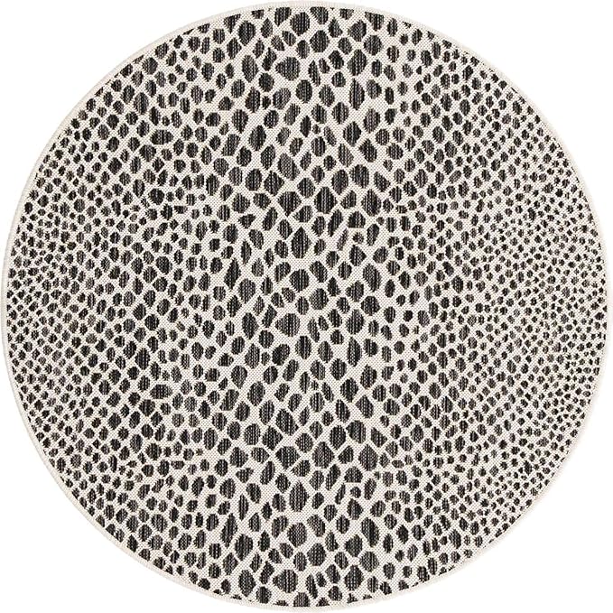 Unique Loom Outdoor Collection Area Rug - Cape Town (4' 1' Round, Black/ Ivory)