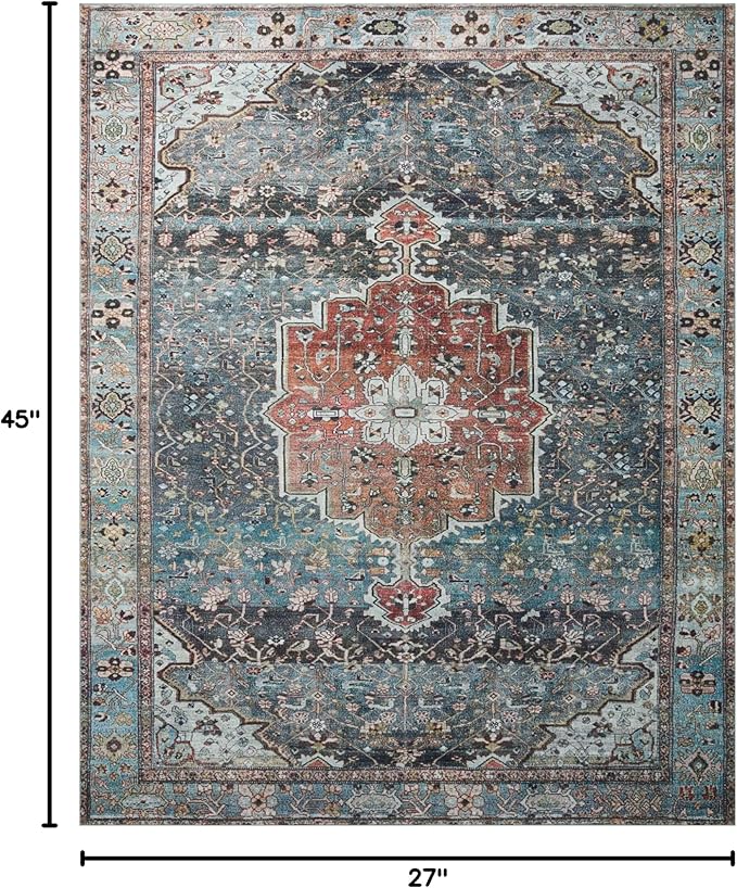 Loloi Margot Collection MAT-05 Ocean/Brick 2'-3" x 3'-9" Accent Rug feat. CloudPile, No-Shed Easy Clean Large Patterned Area Rug for Living Room, Bedroom, Dining Area