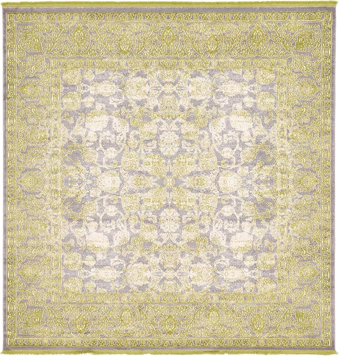 Unique Loom Traditional Classic Intricate Design Distressed Vintage Detail, Area Rug, 8' 0" x 8' 0", Light Green/Gray