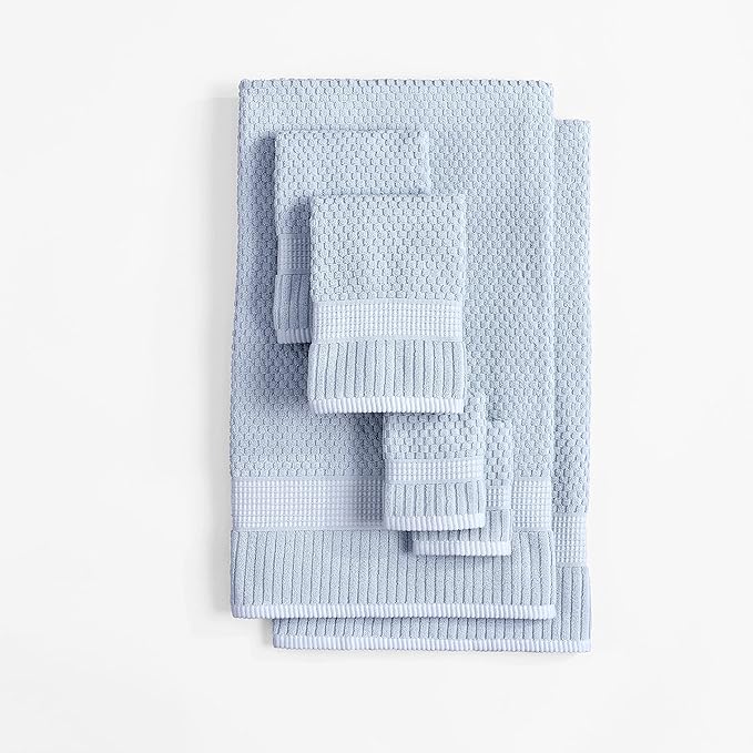NY Loft 100% Cotton Towel Set 6 Piece | Super Soft & Absorbent Quick-Dry 2 Bath Towels 2 Hand Towels & 2 Washcloths |Textured and Durable Cotton | Trinity Collection (6 Piece Set, Chambray Blue)