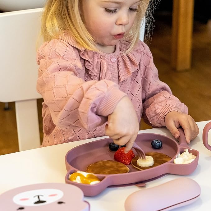 Tum Tum Baby Cutlery with Case - Baby Spoon & Fork Set, Self Feeding Cutlery, Silicone, 6+ Months, Pink