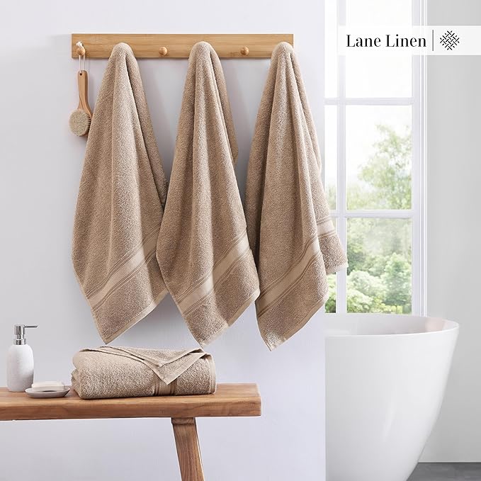 LANE LINEN 100% Cotton Bath Towels Set of 4 (28"x54") - Zero Twist, Cotton Bathroom Towel Sets - Quick Dry, Highly Soft & Absorbent Large Shower Towels for Bathroom - Sustainabaly Produced - Taupe