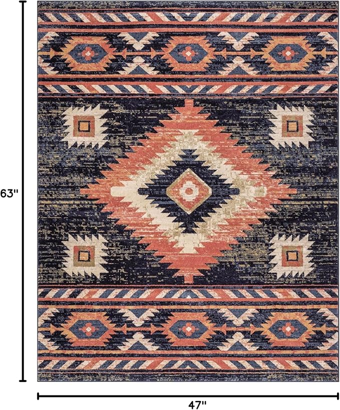 Well Woven Tulsa Lea Blue Traditional Southwestern Tribal 3x5 (3'11" x 5'3") Area Rug