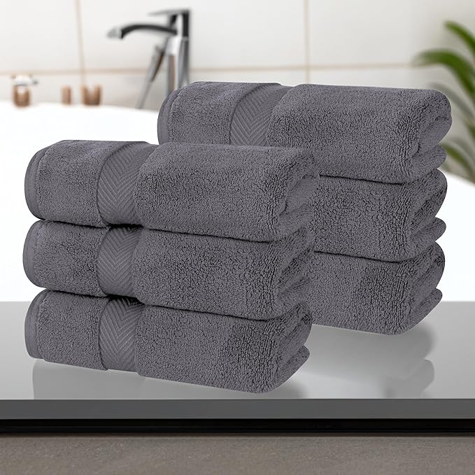 Superior Cotton Hand Towel Set, Medium Sized Towels, Plush Soft Absorbent Bathroom Basics, Home Essentials, Spa, Salon, Hotel, Kitchen, Luxury Quick Dry, Zero Twist Collection, Set of 6, Grey