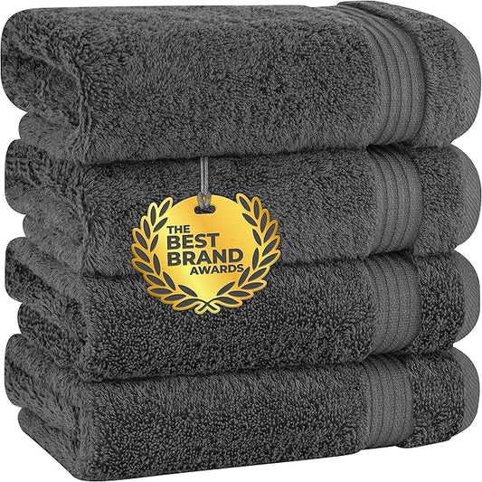 Cotton Paradise Hand Towels for Bathroom, 100% Cotton Turkish 4 Piece Hand Towel Set, Soft Absorbent Face Towels, Dark Gray Hand Towels