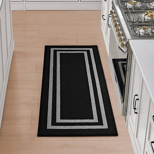 Nautica – Runner Rug | Indoor Runners for Hallways and Entry Rugs| Non-Slip and Non-Skid Entry and Kitchen Door Mat| Machine Washable Entryway Carpet Rugs | 2'2" x 5' | Double Border Black