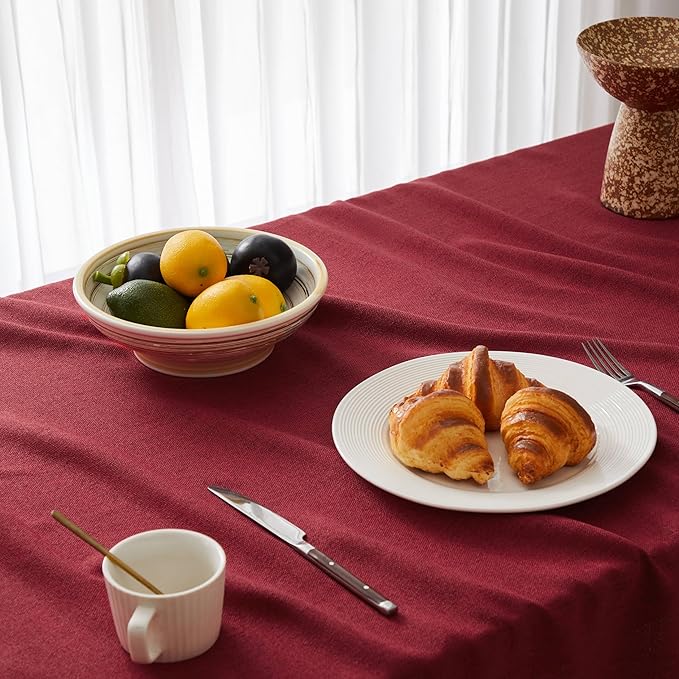 Linen Tablecloth for Square Table, 60x60 Inch Burgundy, Farmhouse Style Red Tablecloth, Water Resistant Burlap Tablecloths for Dining Table Farmhouse Kitchen