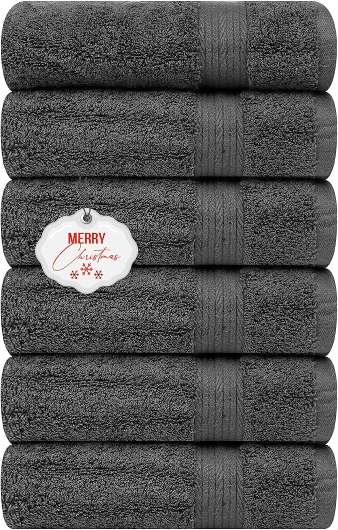 Ample Decor Hand Towels for Bathroom 18 X 28 Inch 600 GSM 100% Cotton, Soft Absorbent - 6 Pcs Gray