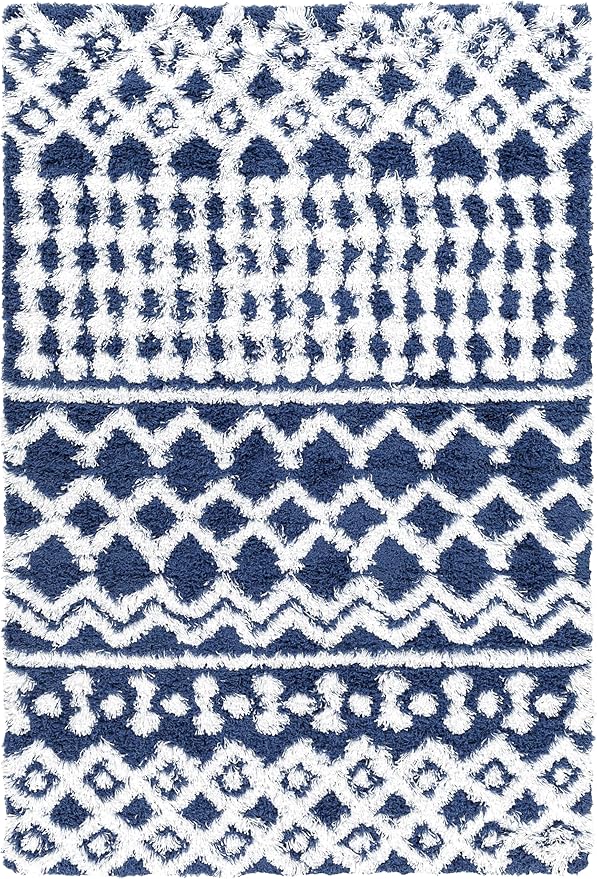 Livabliss Hapsburg Moroccan Shag Area Rug,7'10" x 10'3",Navy/White