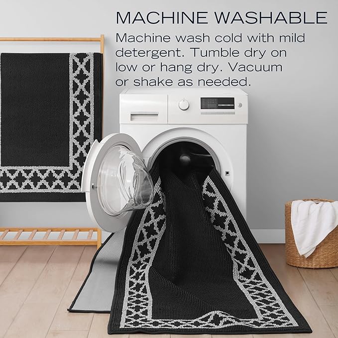 Nautica – Runner Rug | Indoor Runners for Hallways and Entry Rugs| Non-Slip and Non-Skid Entry and Kitchen Door Mat| Machine Washable Entryway Carpet Rugs | 2'2" x 3'9" | Trellis Black