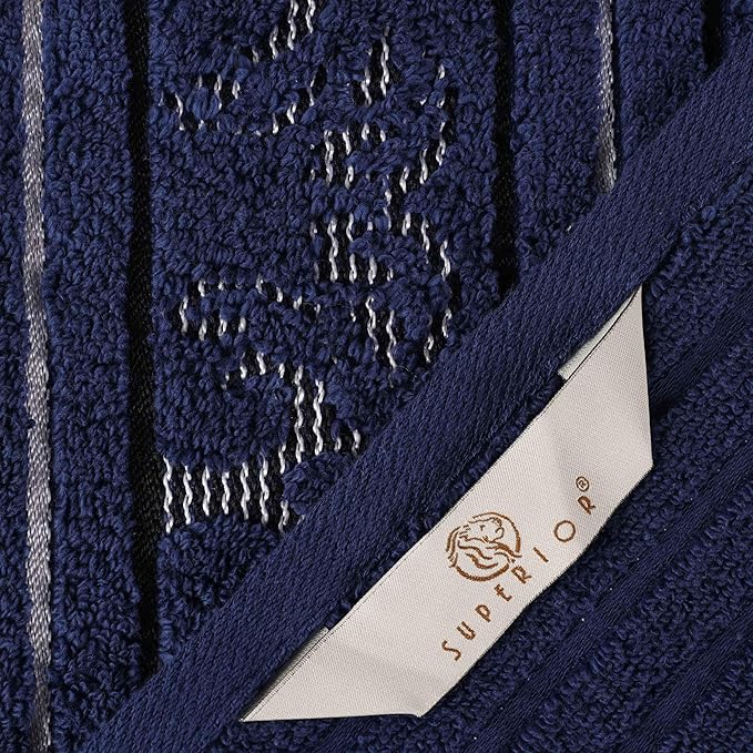 Superior Cotton 9 Piece Assorted Floral Towel Set, Includes 3 Bath, 3 Hand, 3 Washcloth/Face Towels, Quick Dry, Home Essentials, Shower, Spa, Luxury Plush Soft Absorbent Towels, Zero Twist, Navy Blue