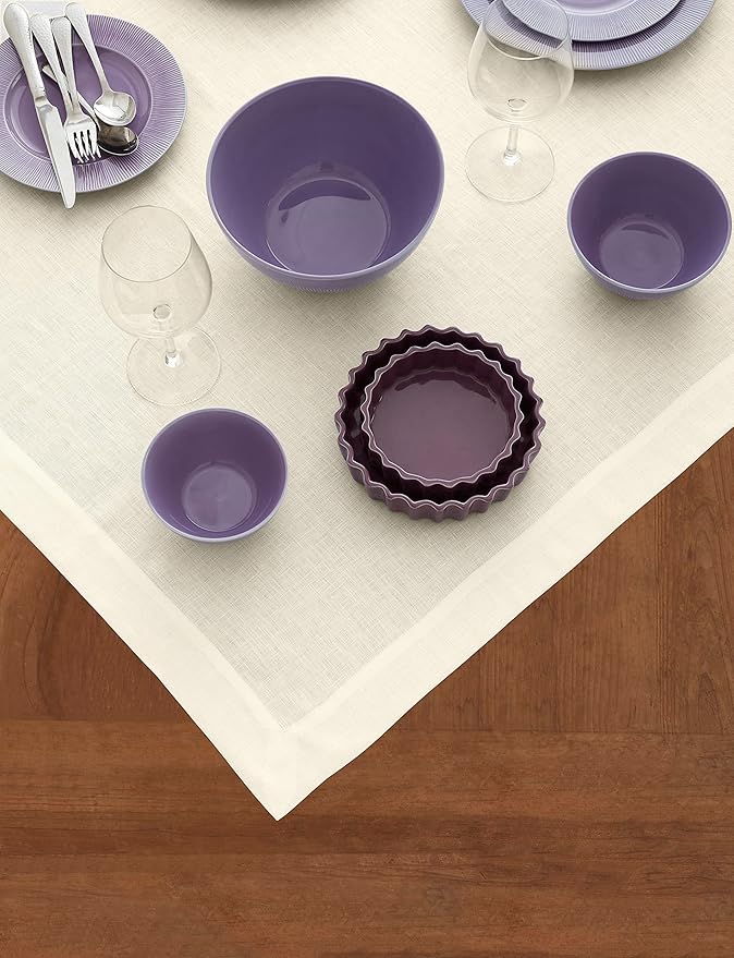 Solino Home Linen Ivory Tablecloth 52 x 52 Inch - 100% Pure Linen Square Table Throw - Fete, Machine Washable Table Cloth for Holiday, New Year