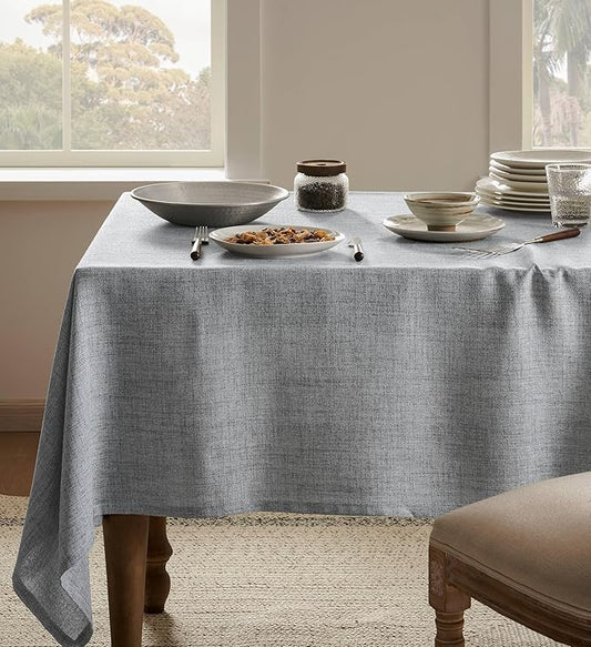 Linen Tablecloth for Square Table 60x60 Inch Grey, Farmhouse Style Grey Tablecloth, Water Resistant Burlap Tablecloths for Dining Table Farmhouse Kitchen