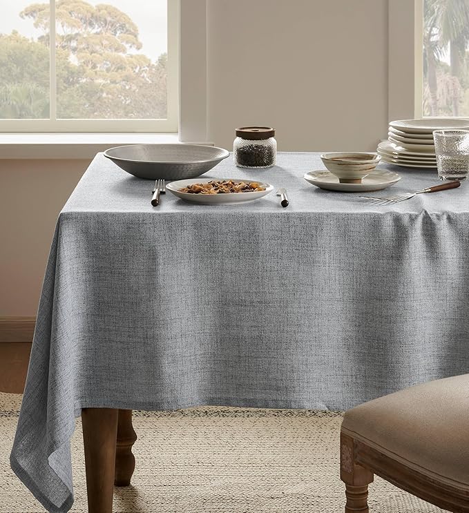 Linen Tablecloth for Rectangle Table 54x108 Inch Grey, Farmhouse Style Grey Tablecloth, Water Resistant Burlap Tablecloths for Dining Table Farmhouse Kitchen