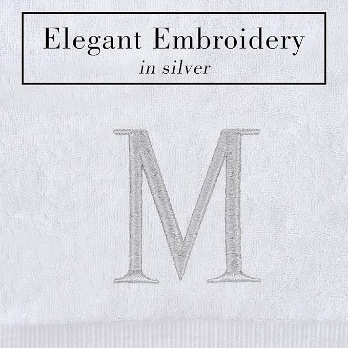 Monogrammed Hand Towels for Bathroom - Luxury Hotel Quality Personalized Initial Decorative Embroidered Bath Towel for Powder Room, Spa - GOTS Organic Certified - Set of 2 Letter M