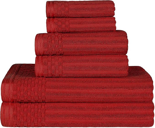 Cotton 6-Piece Solid and Ribbed Towel Set, Face Towels 13” x 13”, Hand Towels 16” x 28”, Bath Towels 27” x 54”, Burgundy by Superior