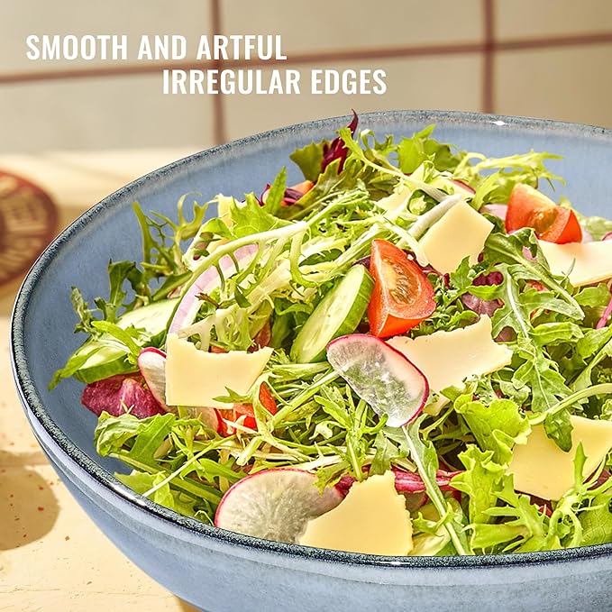 Herogo Stoneware Dinnerware Sets for 6, 18 Piece Ceramic Dinner Dishes Set, Irregular Handmade Plates and Bowls Dishware, Crack and Scratch Resistant, Reactive Glaze, Smoky Blue