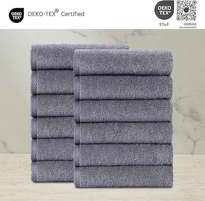 Classic Turkish Towels CTT Luxury Turkish Washcloths for Your Body - 12 Piece Set of Face Towels for Drying Face, Made with 100% Turkish Cotton, Absorbent & Comfy | 12"x12" (Grey)
