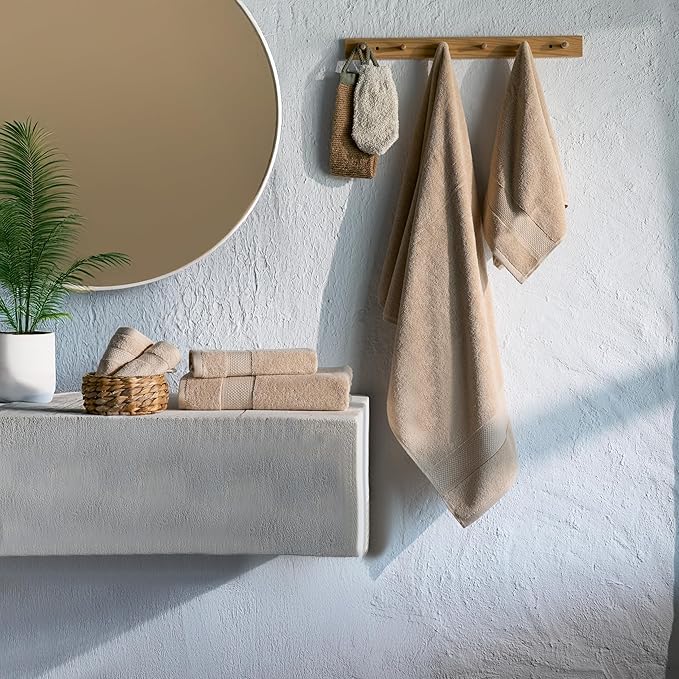 BAGNO MILANO Turkish Towels, Ultra Soft, Plush Luxury Turkih Cotton Bath Towels, Quick Dry Towel Set Made in Turkey (Sand Beige, 2 Pcs Bath Towel Set)