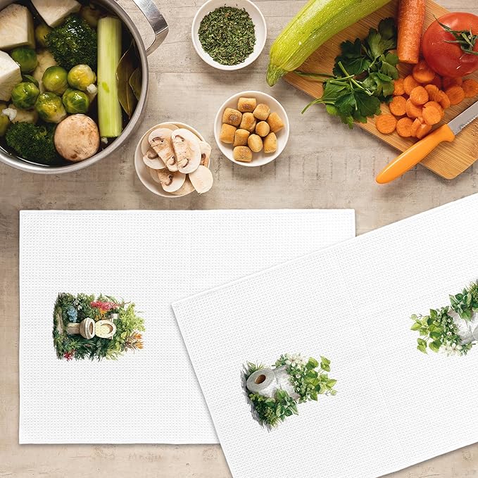 Botanical Bathroom Towels Set of 2, Floral Bathroom Cottagecore Hand Towel, Flower Toilet Paper Roll Shower Room Washroom Rest Room Decorative Tea Towel Dish Towels 16x24 Inch